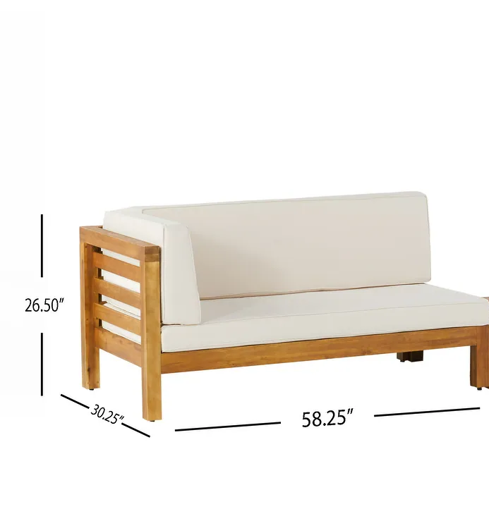 Outdoor Wooden Sectional Set with Cushions - Beige
