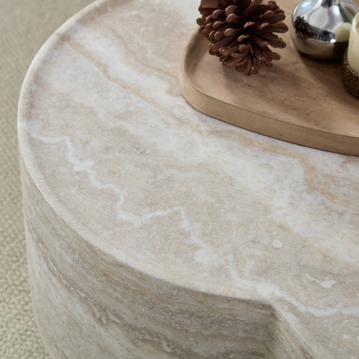 Marble Clover Round Coffee Table with Open Storage