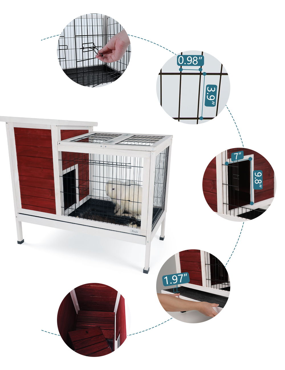 Two Tier Wooden Rabbit Cage with Leak-Proof Plastic Tray – Dark Gray or Red