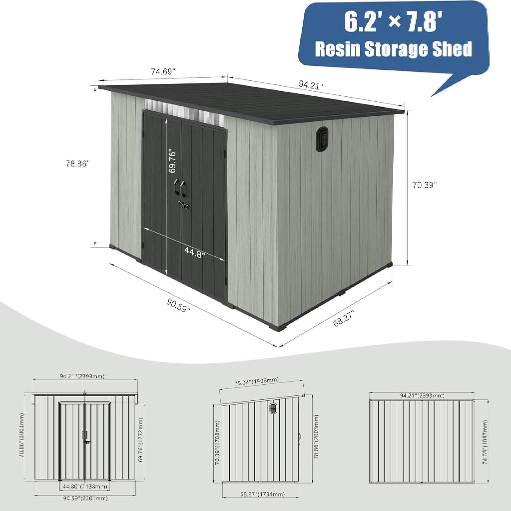 [06X08FT] Outdoor Resin Storage Shed With Lockable Double Doors And Sloping Roof (SAK73286)
