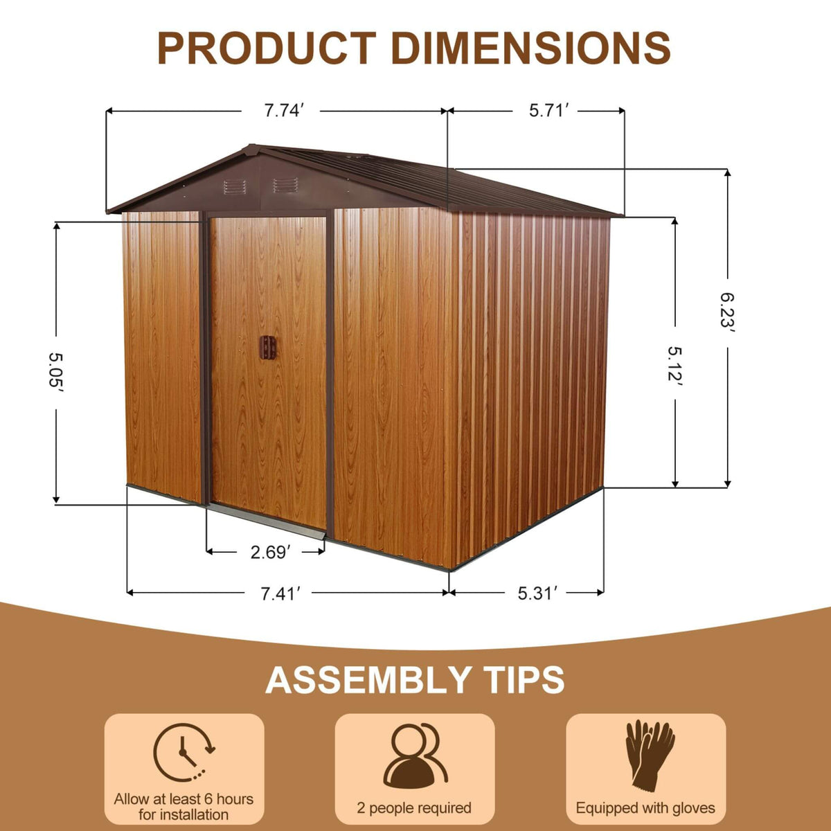 [06X08FT] Premium Outdoor Metal Storage Shed With Metal Floor Frame (SAK95204)
