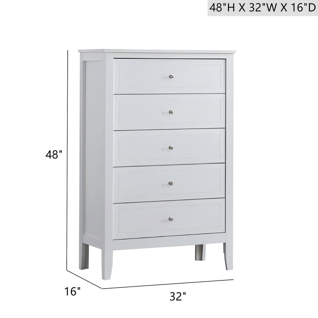 5 Drawer Storage Chest with Metal Hardware - Multiple Colors