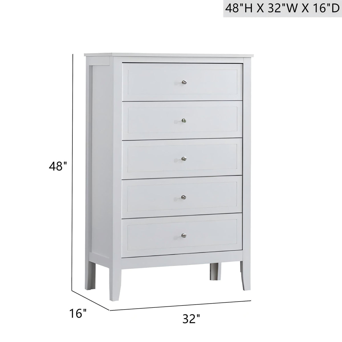 5 Drawer Storage Chest with Metal Hardware - Multiple Colors