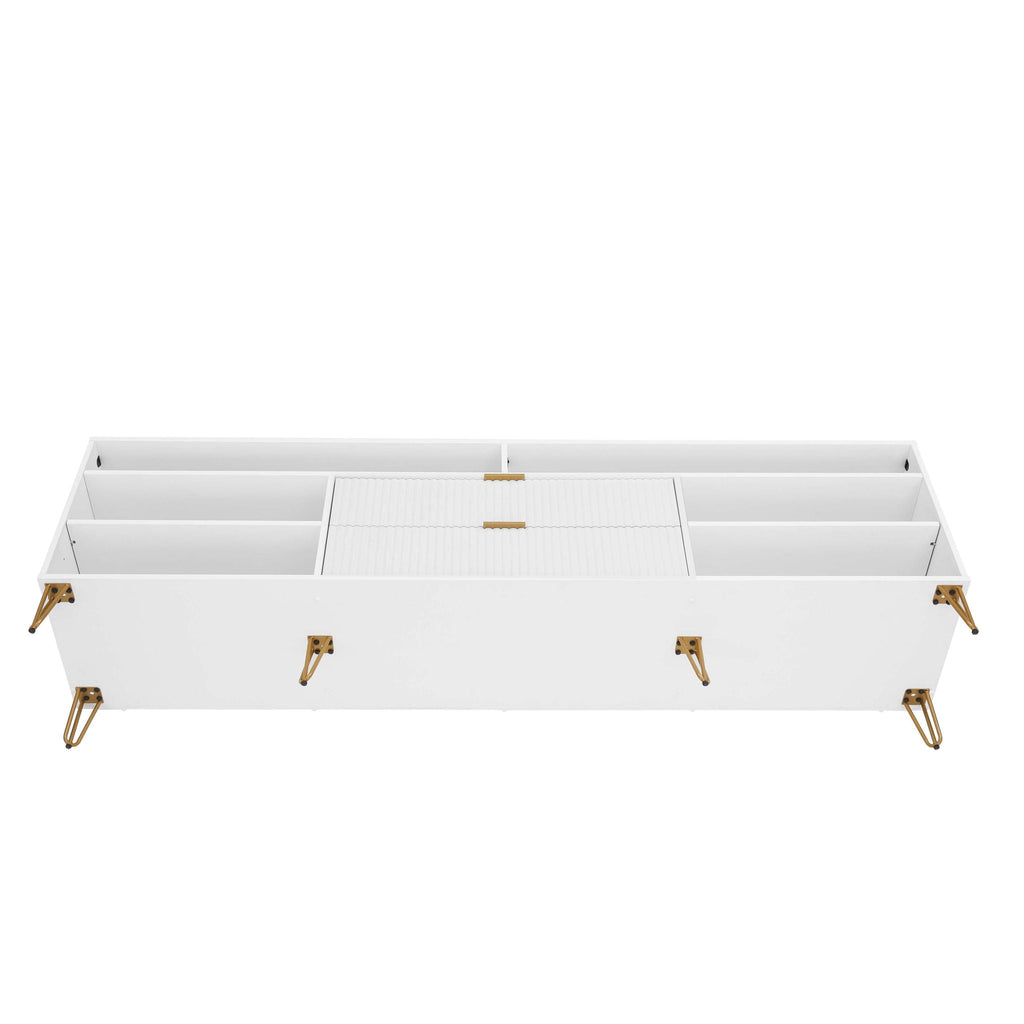 Fluted TV Stand with Storage and Metal Legs - Multiple Colors