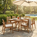 7 Piece Acacia Wood Outdoor Dining Set with Cushions - Teak Finish