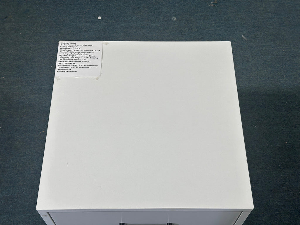Modern 2-Drawer Nightstand with Metal Legs - White MDF