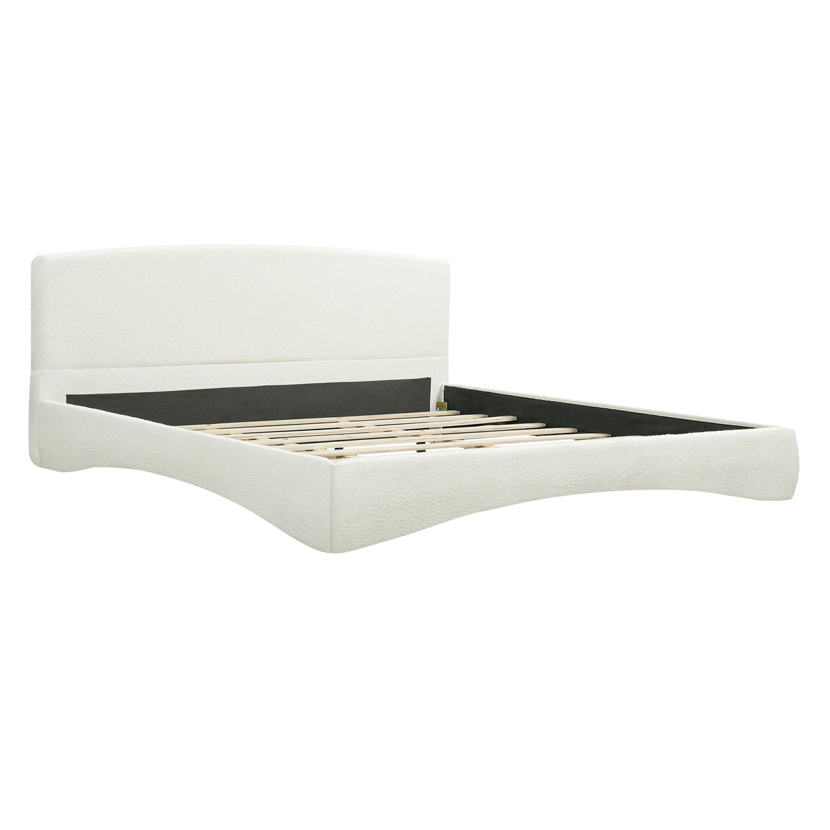 Curved Upholstered Bed with Smart Ambient Lighting - Boucle Fabric