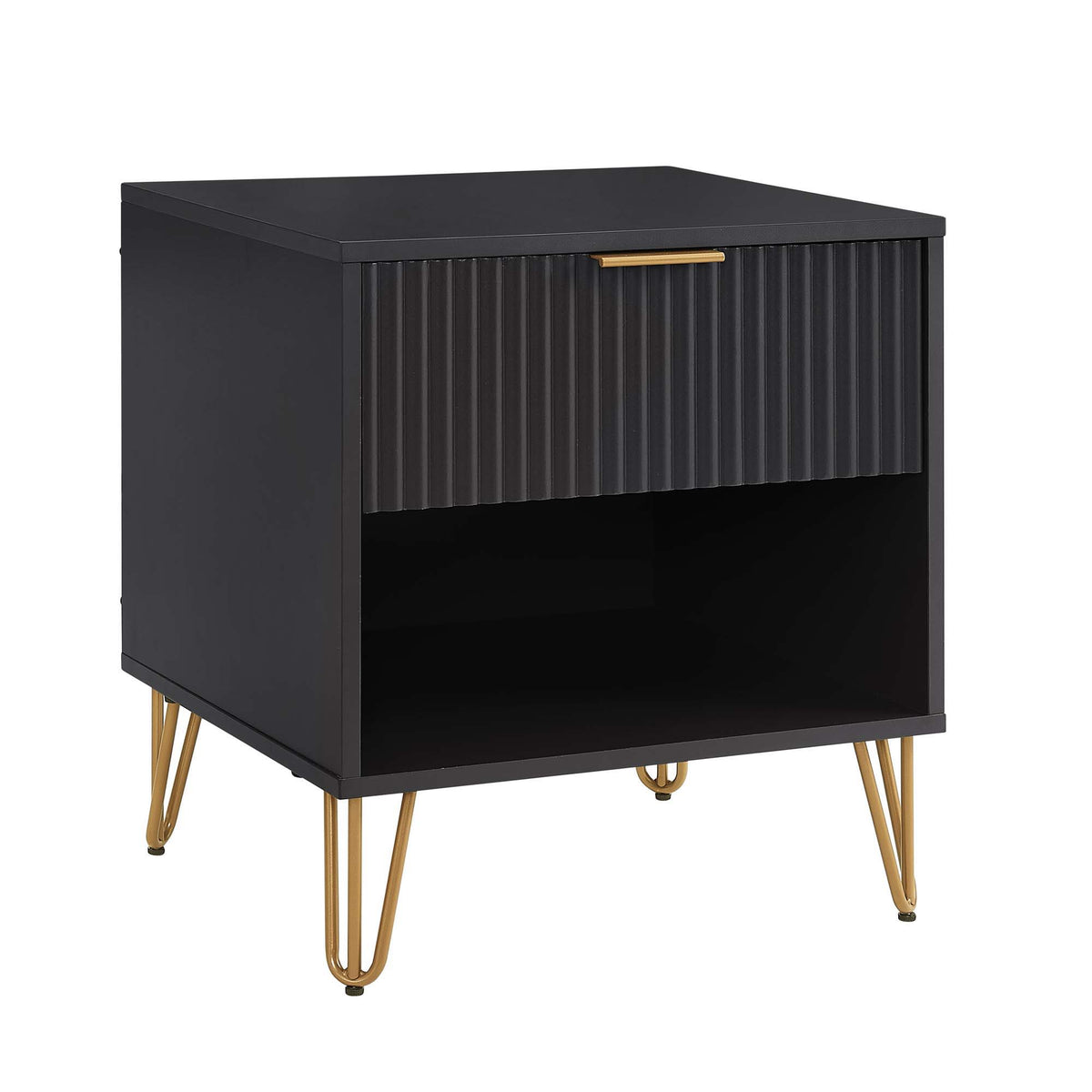 Modern Nightstand with Fluted Drawer and Metal Handles - Multiple Colors