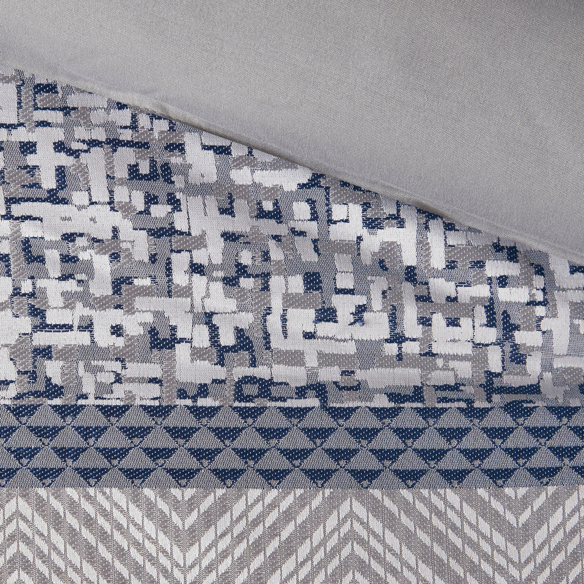 Jacquard Comforter Set 7 Piece with Decorative Pillows - Navy and Grey