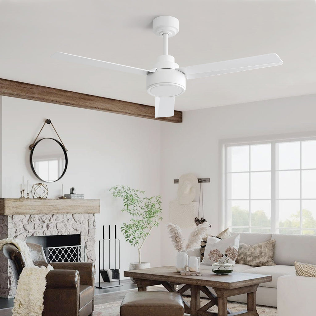 52" Ceiling Fan Without Light with Remote Control and Reversible DC Motor - White