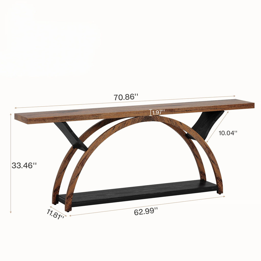 Console Table with 2-Tier Storage and Half Moon Frame - Brown / Black
