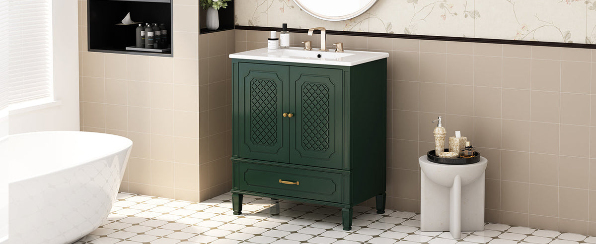 30" Bathroom Vanity with Sink - Freestanding Design - Green or Blue