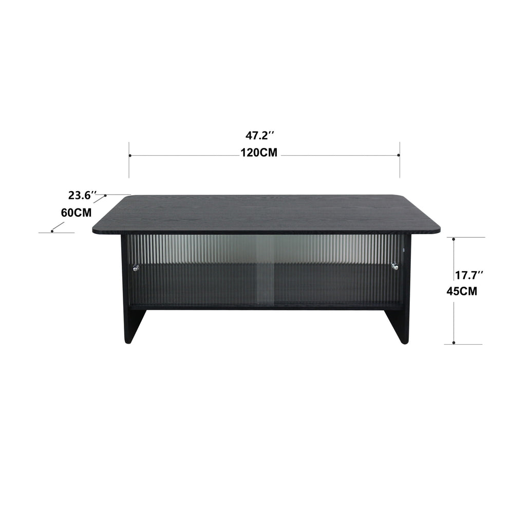 Rectangular Coffee Table With Sliding Door Storage Center