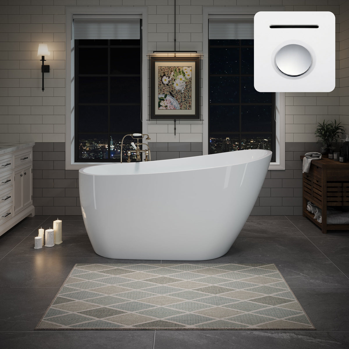 55" Acrylic Freestanding Bathtub with Deep Soaking Design - White