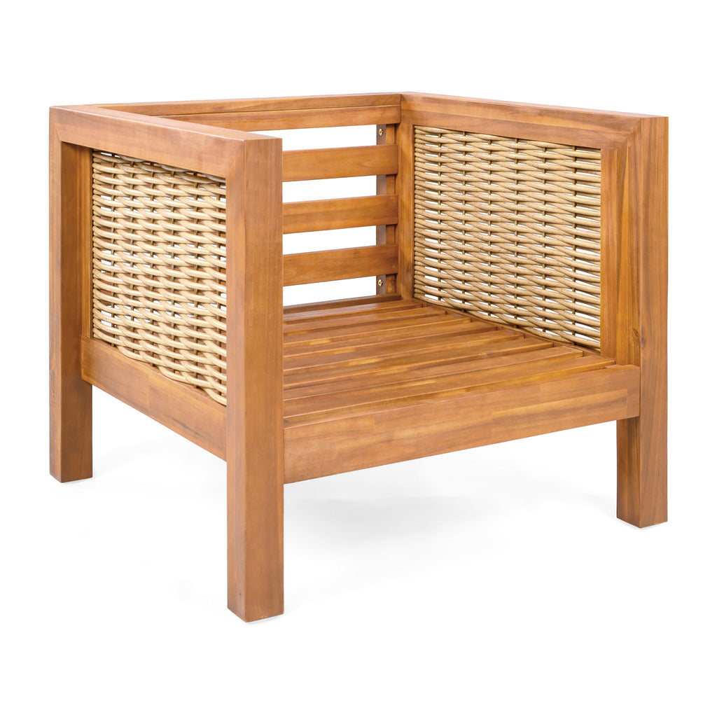 Outdoor Club Chair with Wicker Armrest - Beige