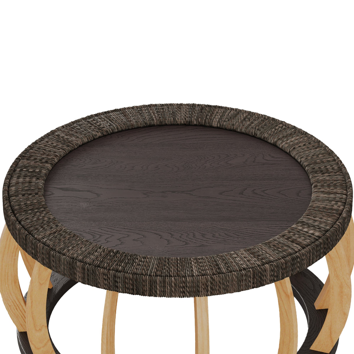 Vintage Rattan Solid Wood Round Coffee Table with Curved Legs - Natural