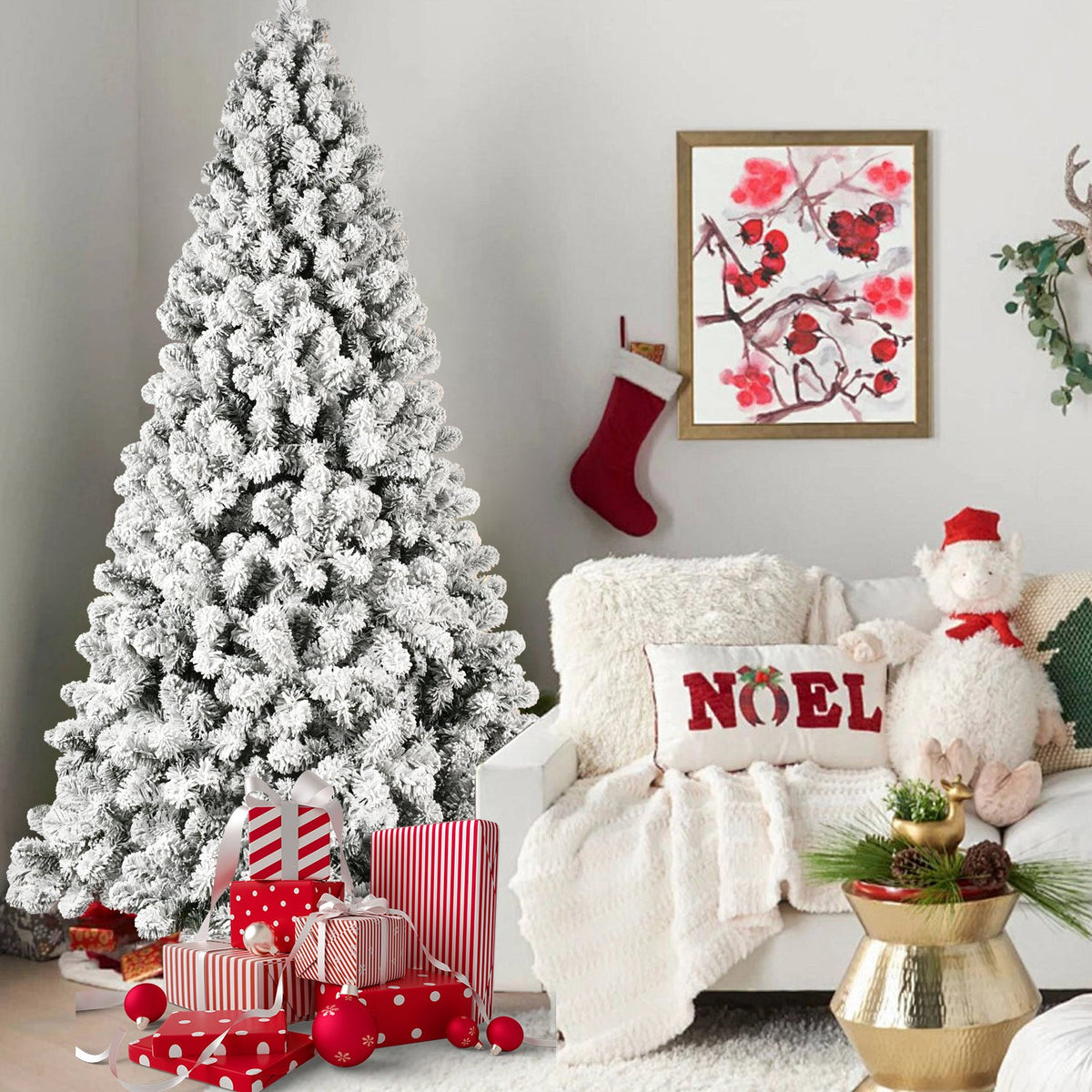 6ft Flocked Pre-Lit Christmas Tree with 300 Warm White Lights - Snow Effect