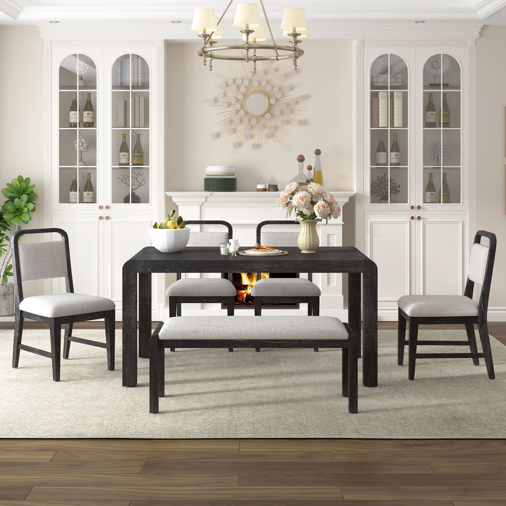 Extendable Dining Table Set with 4 Upholstered Chairs and 1 Bench