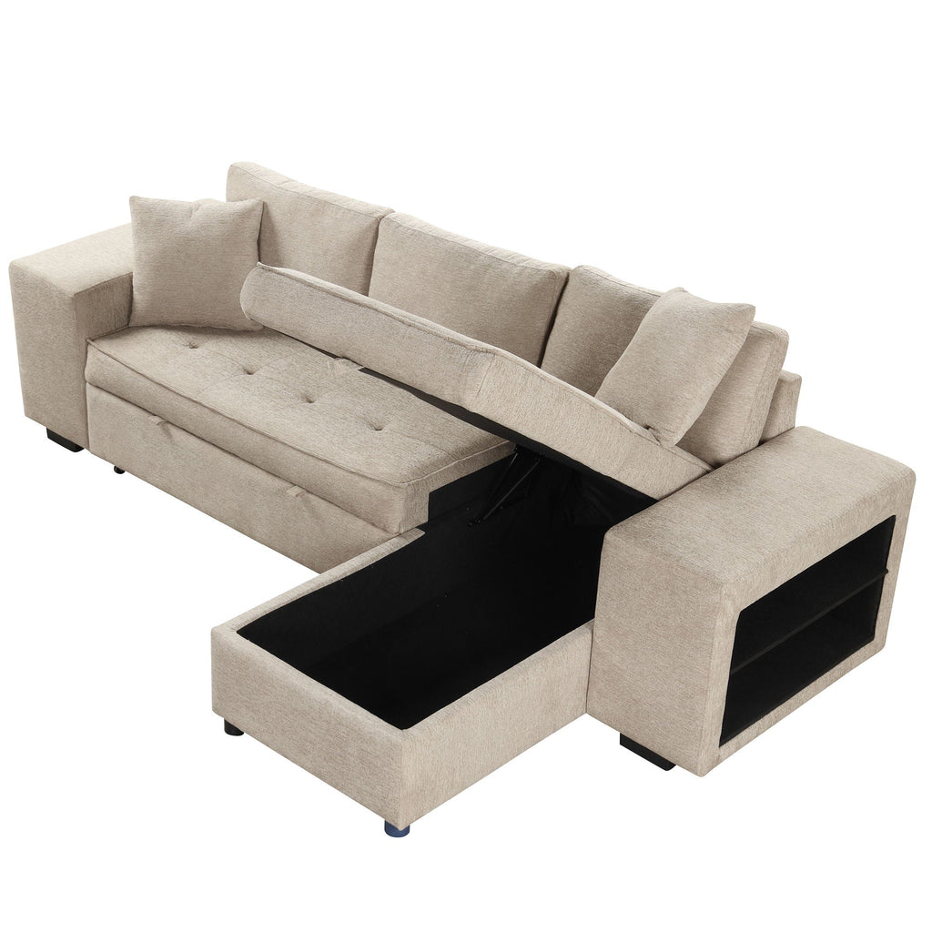 Reversible L-Shape Sleeper Sectional Sofa with Storage Chaise and 2 Stools - Multiple Colors