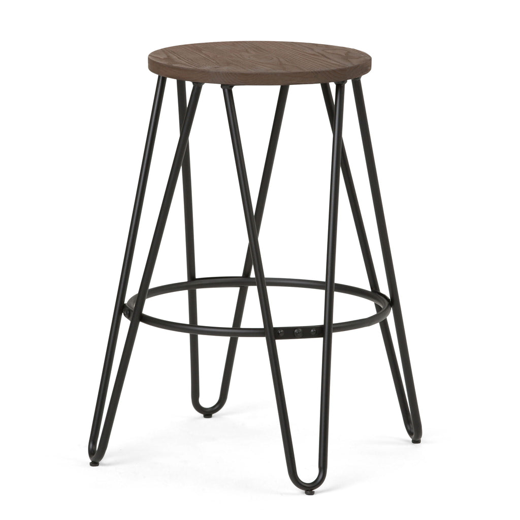 Multifunctional Metal Counter Height Stool with Solid Wood Seat - Dark Brown or Beige