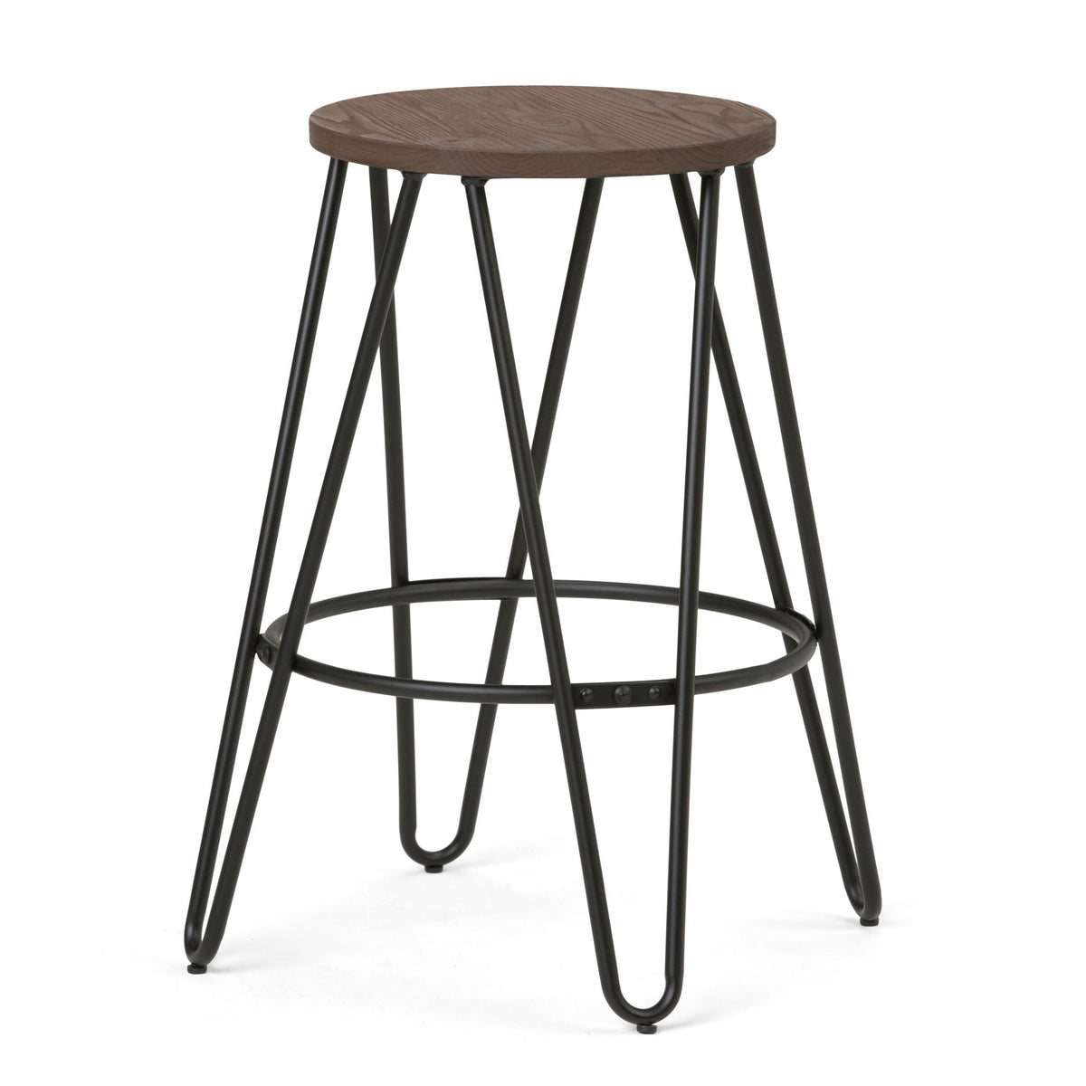Multifunctional Metal Counter Height Stool with Solid Wood Seat - Dark Brown or Beige