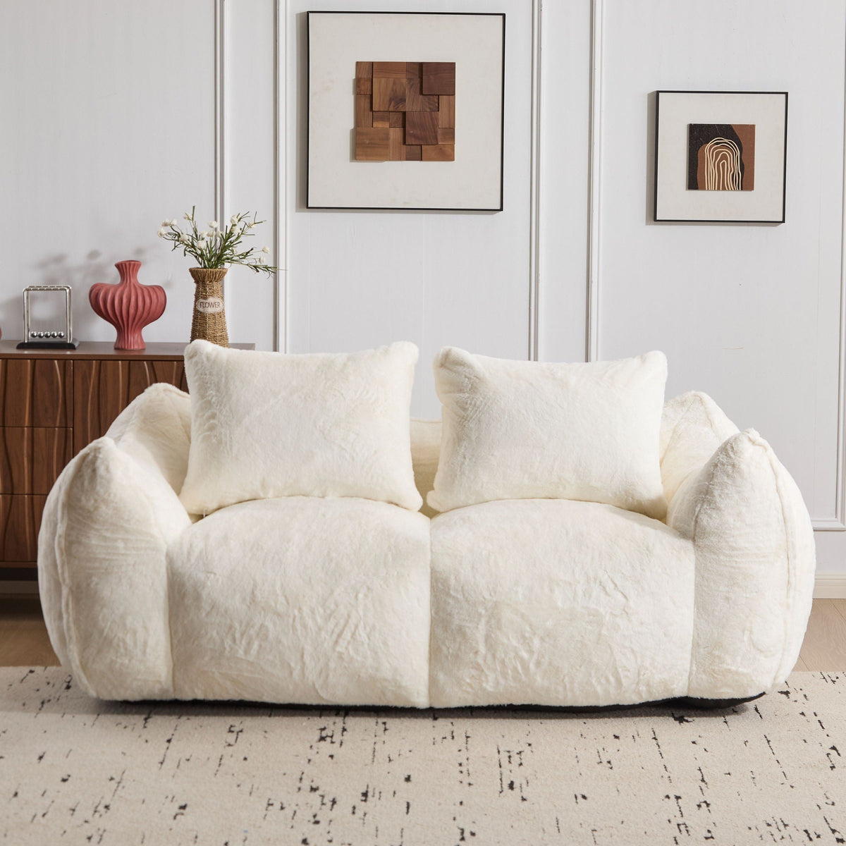 Ultra Soft Faux Fur Bean Bag Loveseat with Shredded Sponge Filling - Multiple Colors