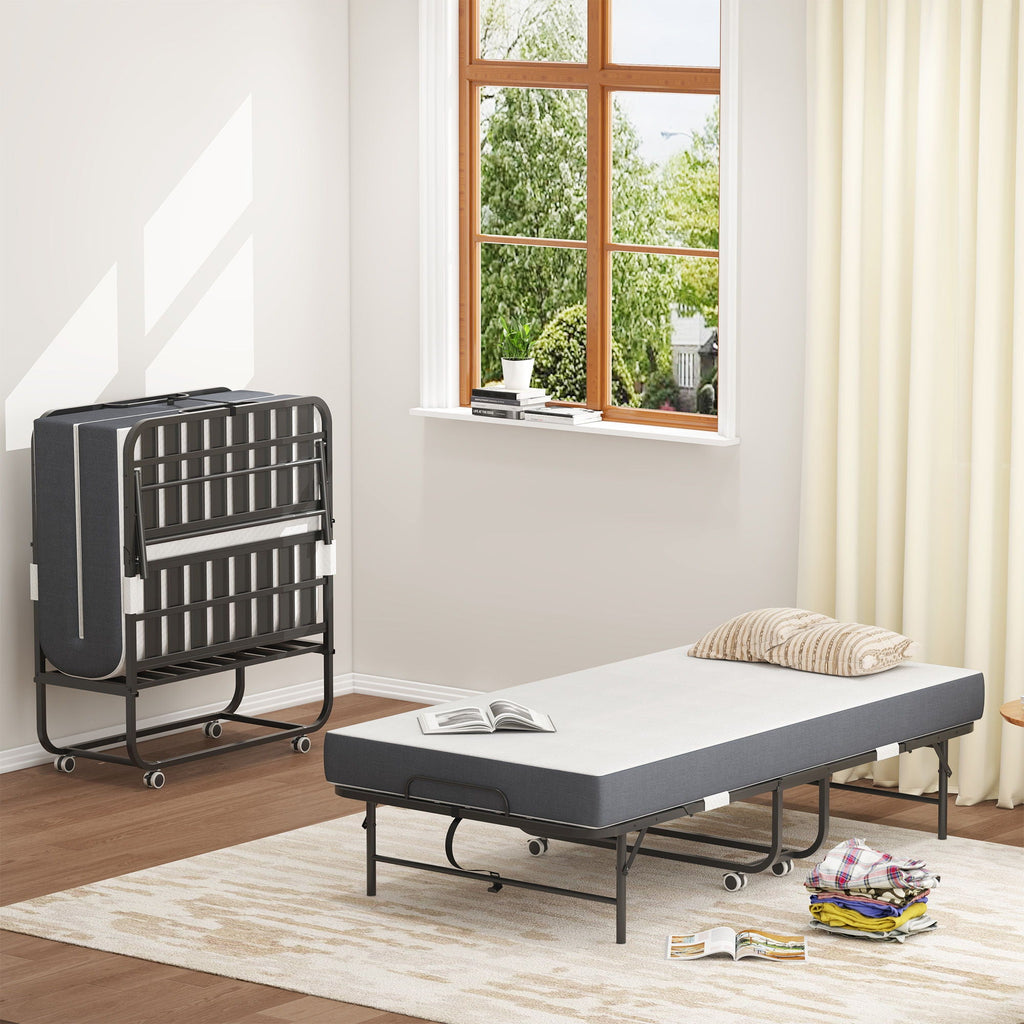 Twin Extra Long Folding Bed for Tall People with Memory Foam Mattress - Black