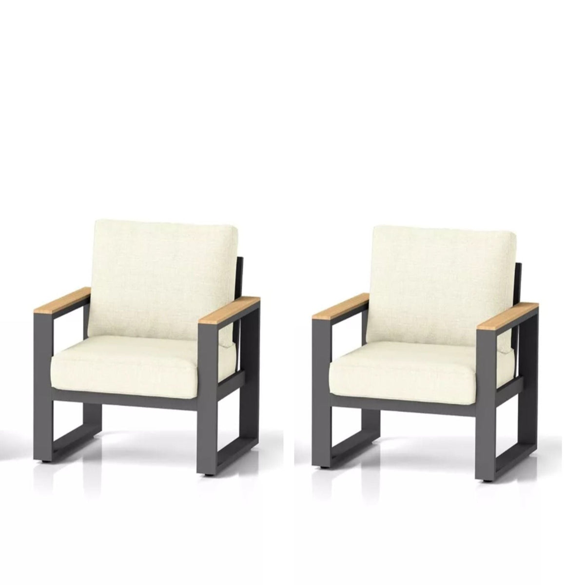 All-Weather Patio Armchairs with Thick Cushions – Set of 2 – Beige or Dark Gray