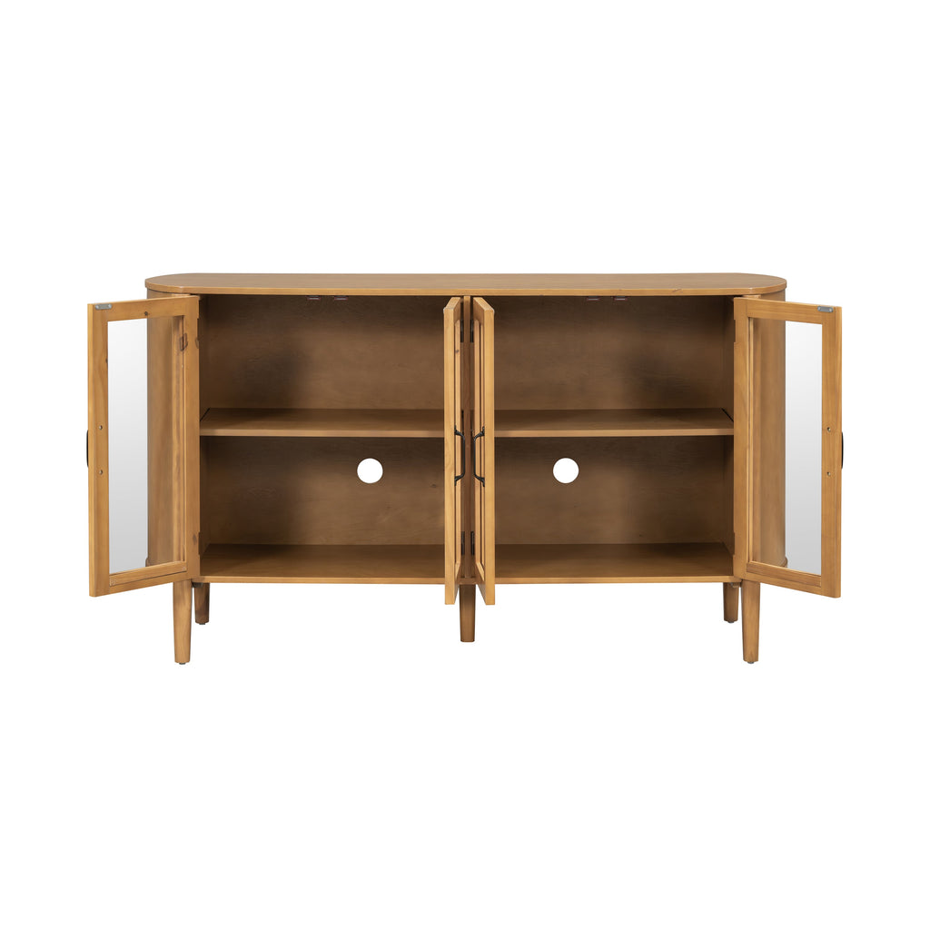 Stylish Large Storage Cabinet with 4 Doors – Solid Wood and Glass