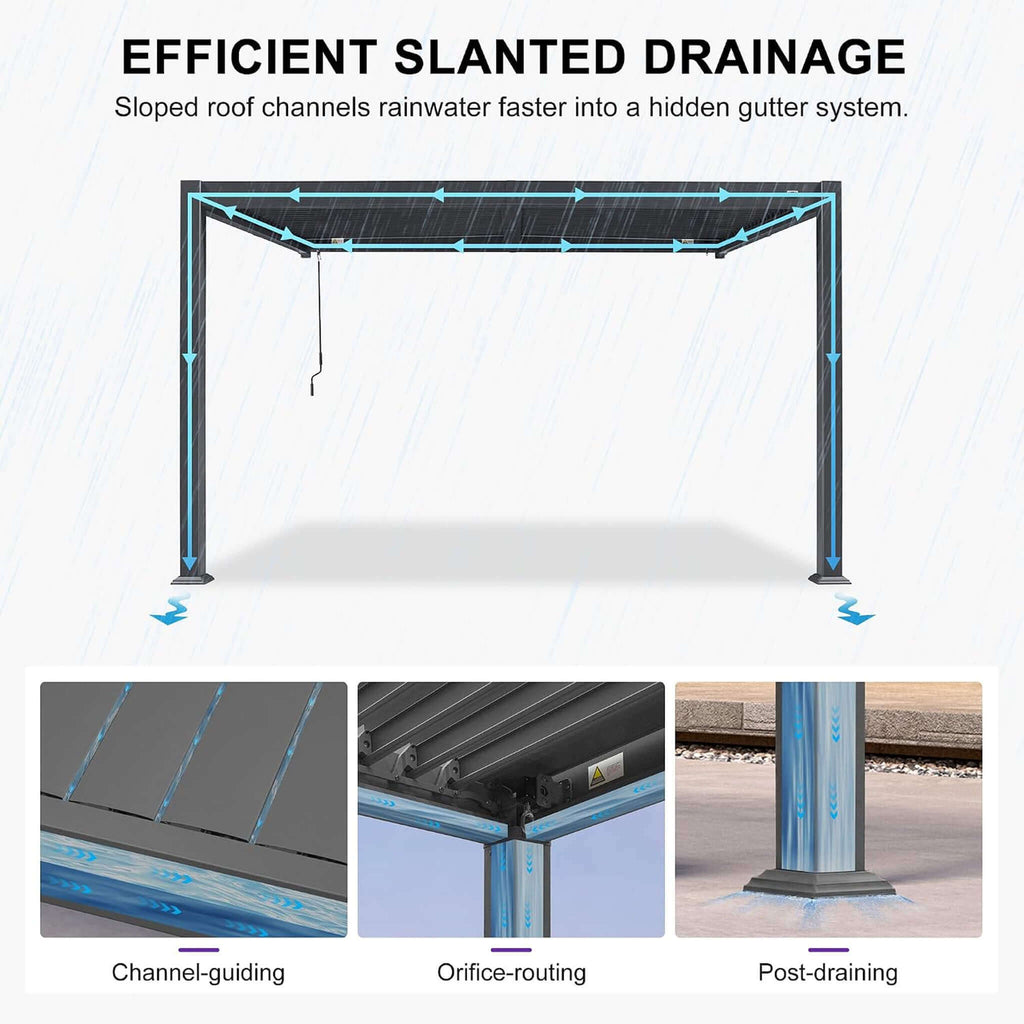 [08X12FT] Modern Wall-Mounted Louvered Pergola With Aluminum Frame (SAK25902)