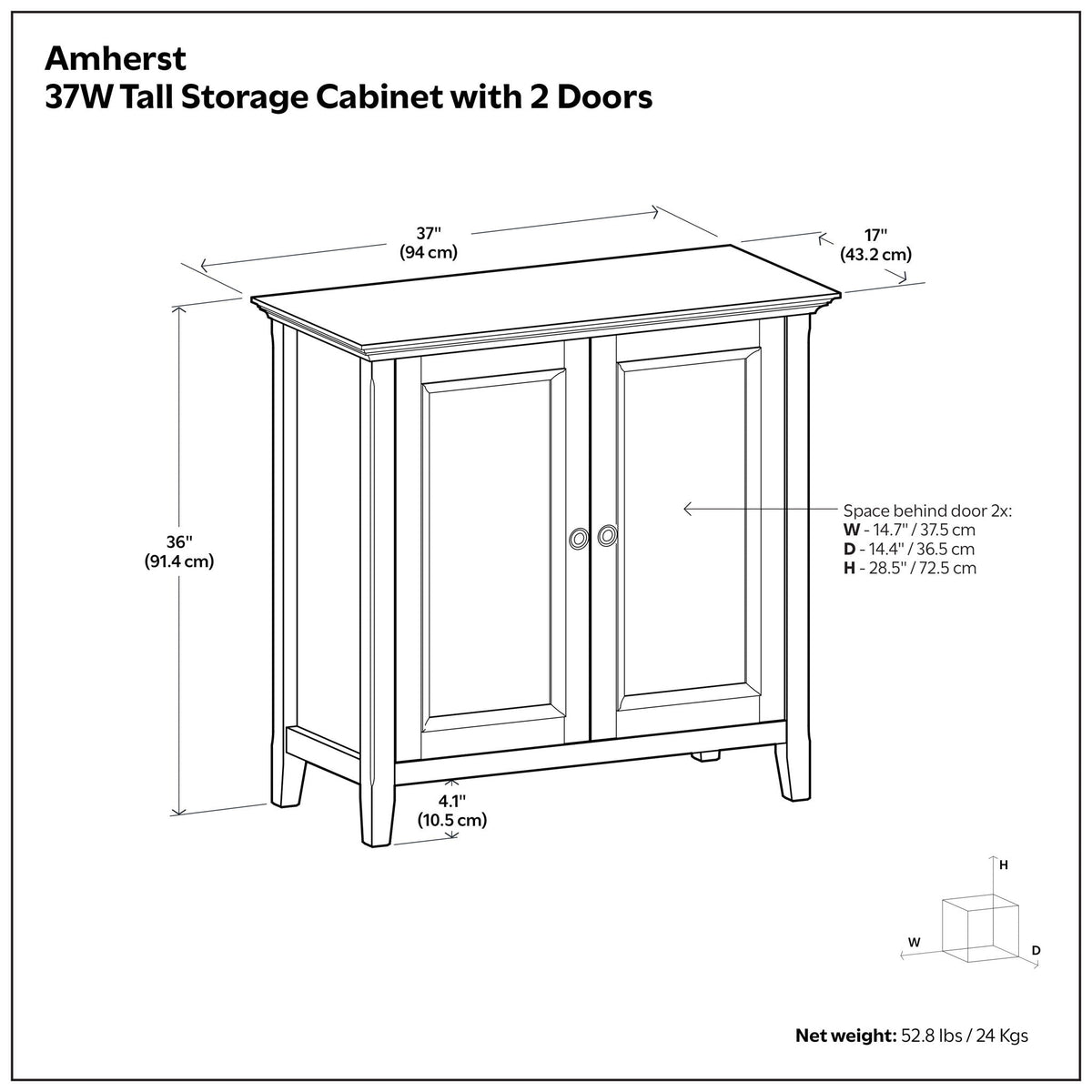 Amherst 2 Door Storage Cabinet with Adjustable Shelving - Brown
