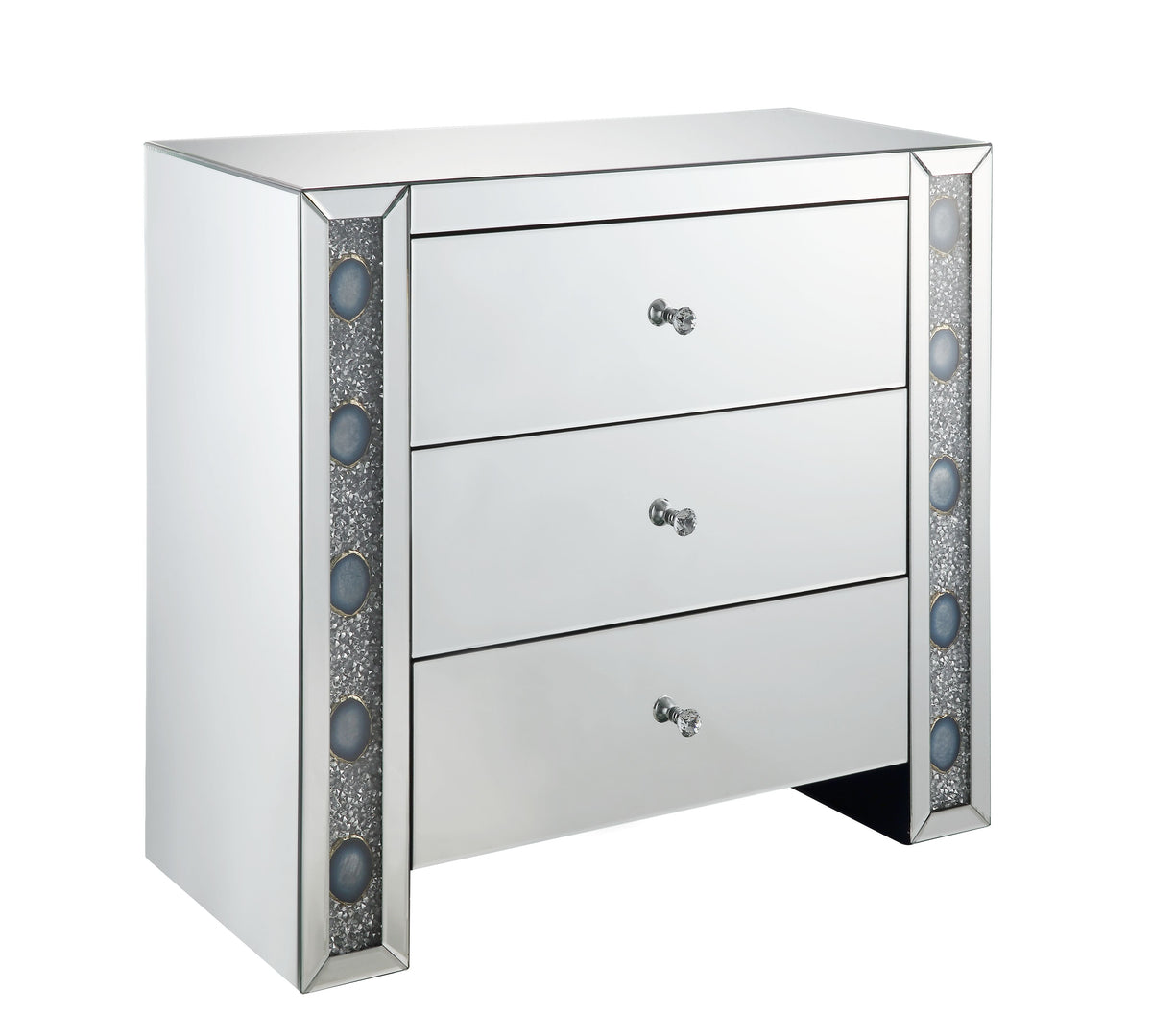 Sonia Mirrored Console Cabinet with Faux Agate Panels - Silver