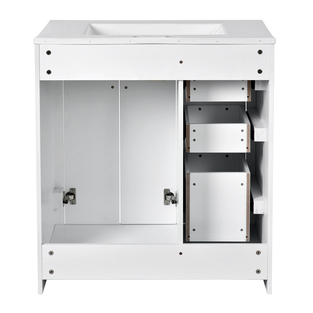 Ceramic Sink Vanity Combo with 3 Drawers and Soft Closing Doors - 30"