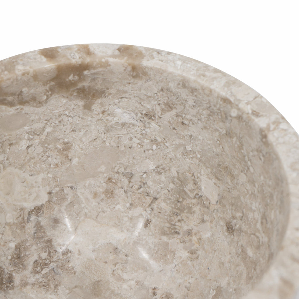 Round Marble Pedestal Bowl with Cylindrical Base - Cream