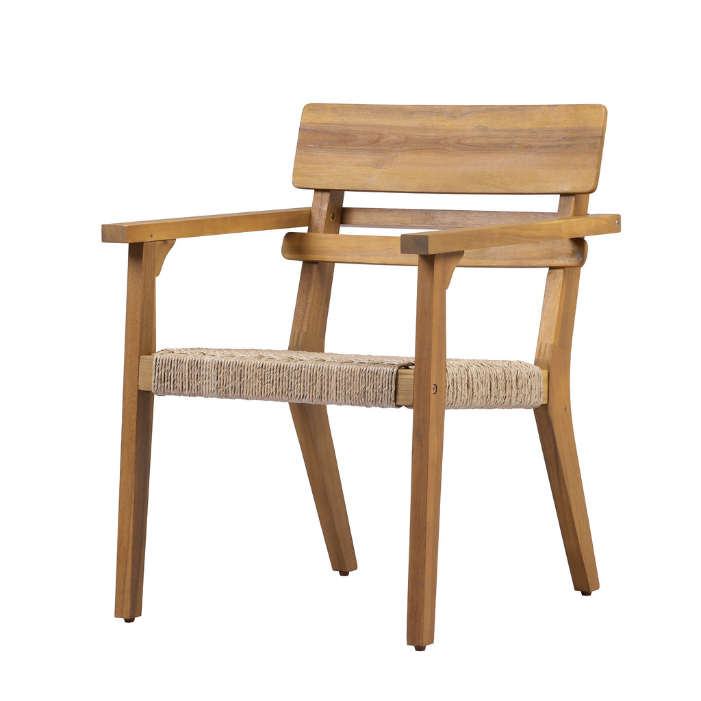 Outdoor Acacia Wood Dining Chairs with Woven Wicker Seats - Natural