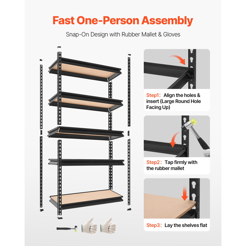 5-Tier Adjustable Heavy Duty Metal Storage Shelves with Customizable Levels - Carbon Steel