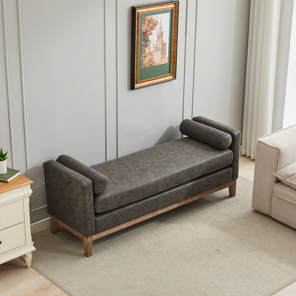 65.5"W Upholstered End of Bed Bench with Weathered Finish