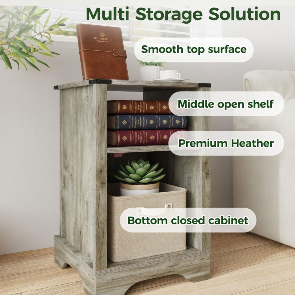 Farmhouse Nightstand with Charging Station & Storage - Multiple Colors