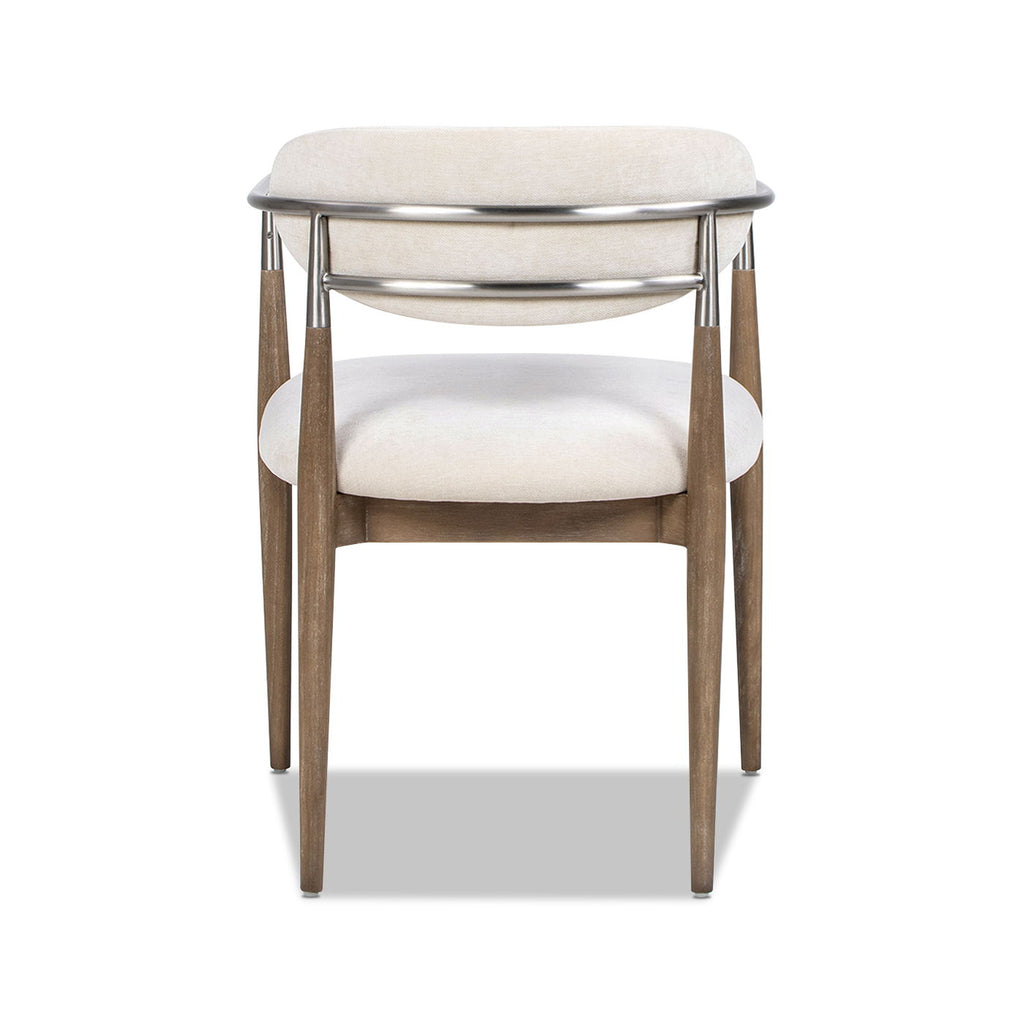 Artemis Mixed Material Upholstered Dining Arm Chair with Brushed Nickel Arms - Warm White