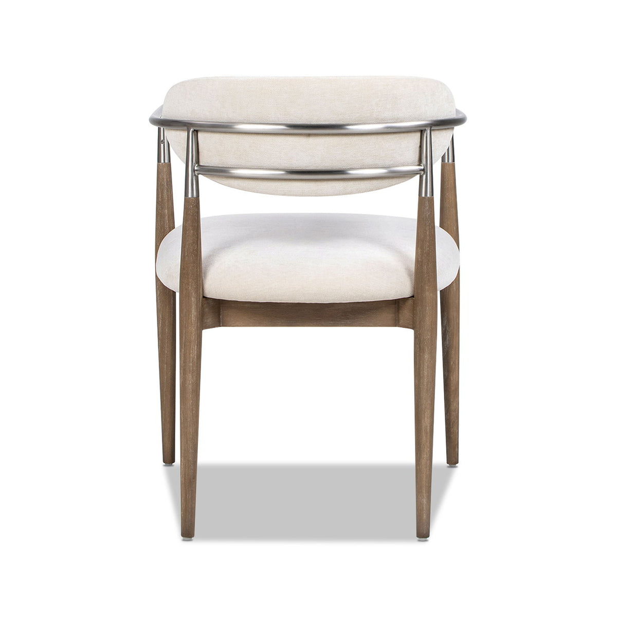 Artemis Mixed Material Upholstered Dining Arm Chair with Brushed Nickel Arms - Warm White