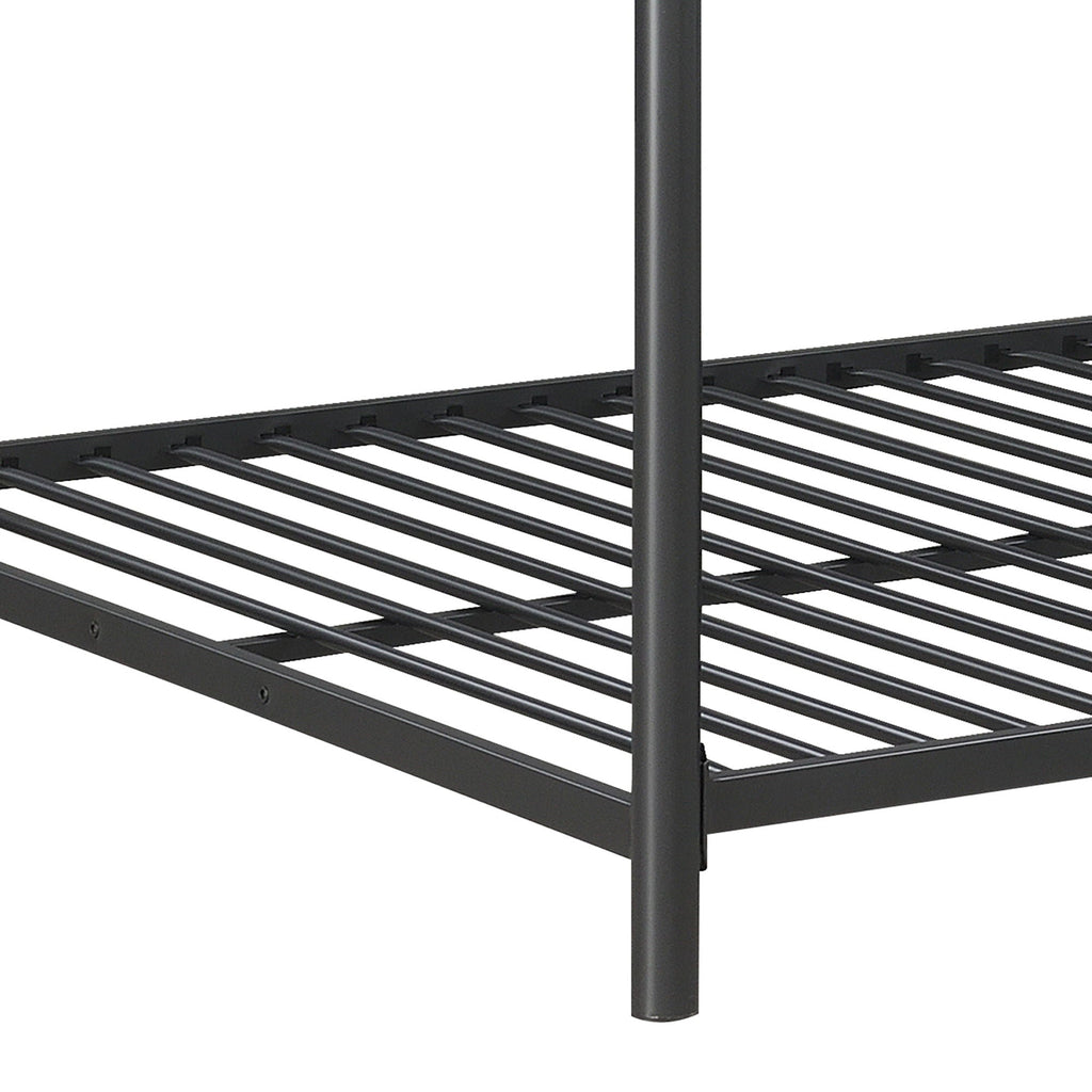 Full Size Triple Bunk Bed with Sturdy Metal Frame and Safe Stairs - Black