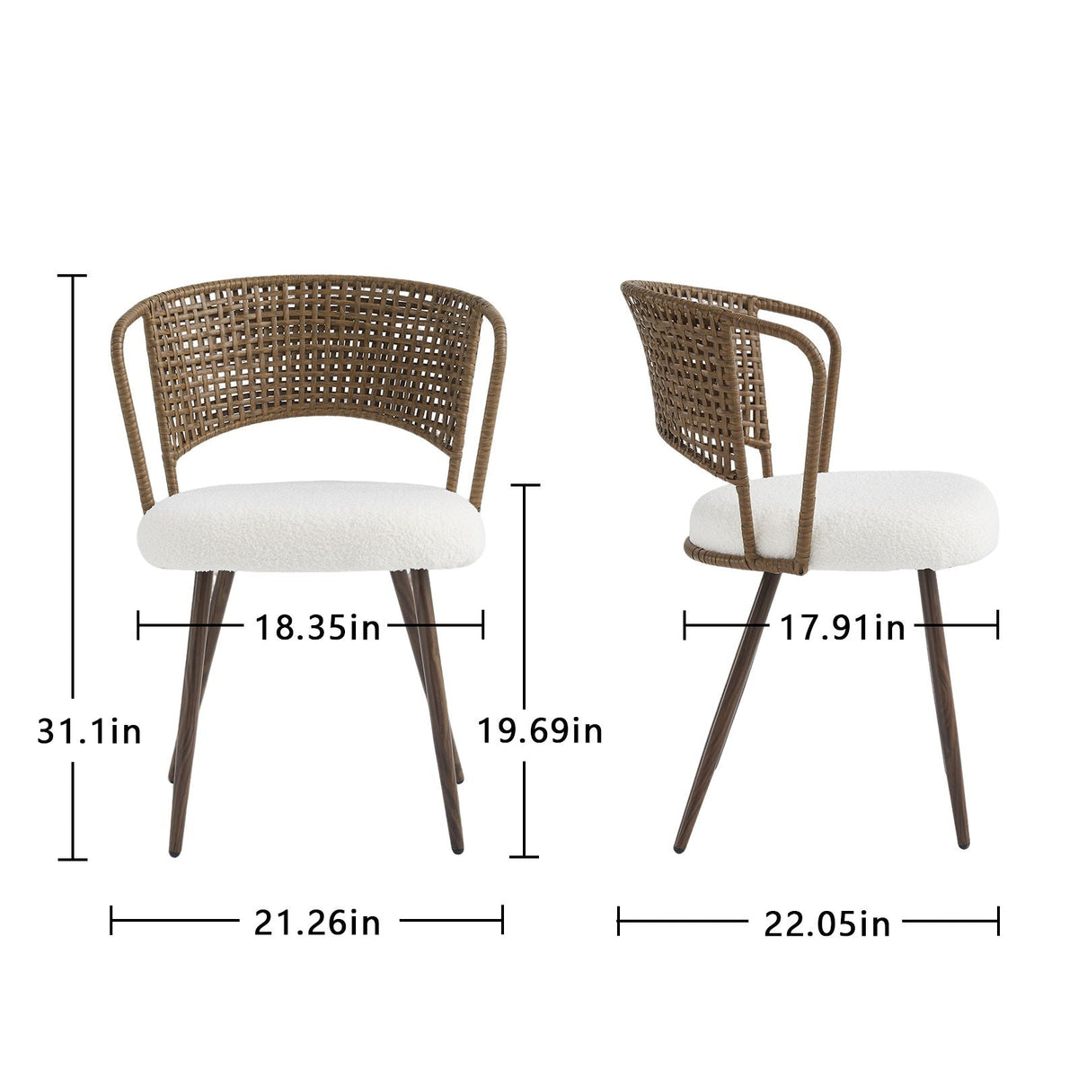 Farmhouse Style Wicker Dining Chair with Wing-Back Design - Light or Dark Brown