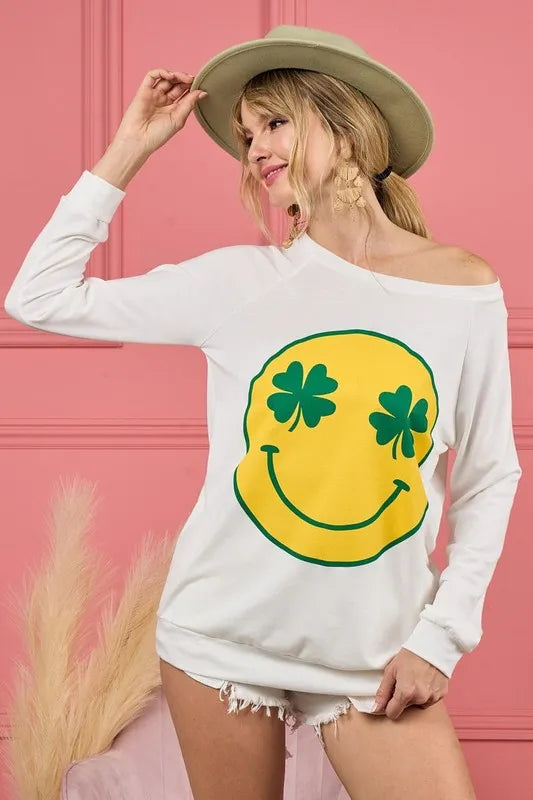 BiBi Smile Face Graphic Round Neck Long Sleeve Top
