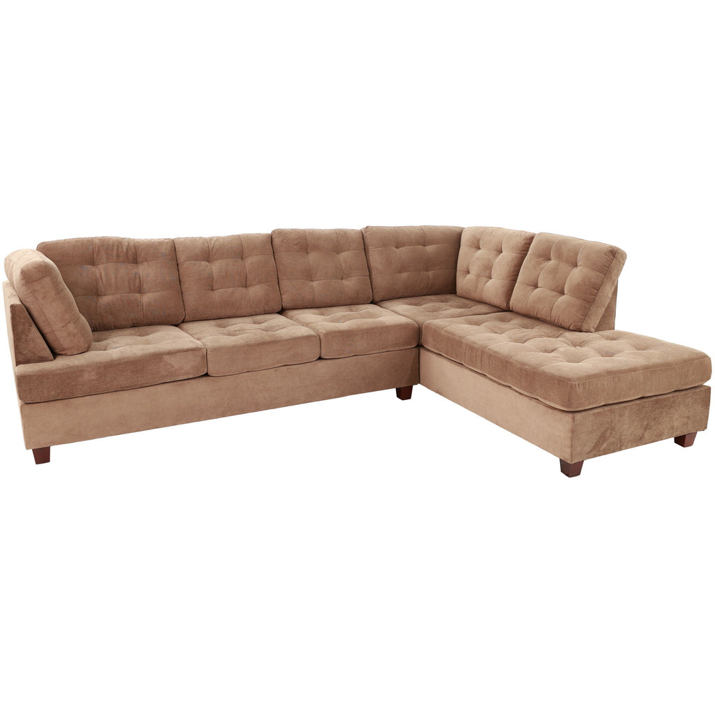 Truffle Waffle Suede Sectional Sofa with Tufted Cushions and Reversible Chaise - Neutral
