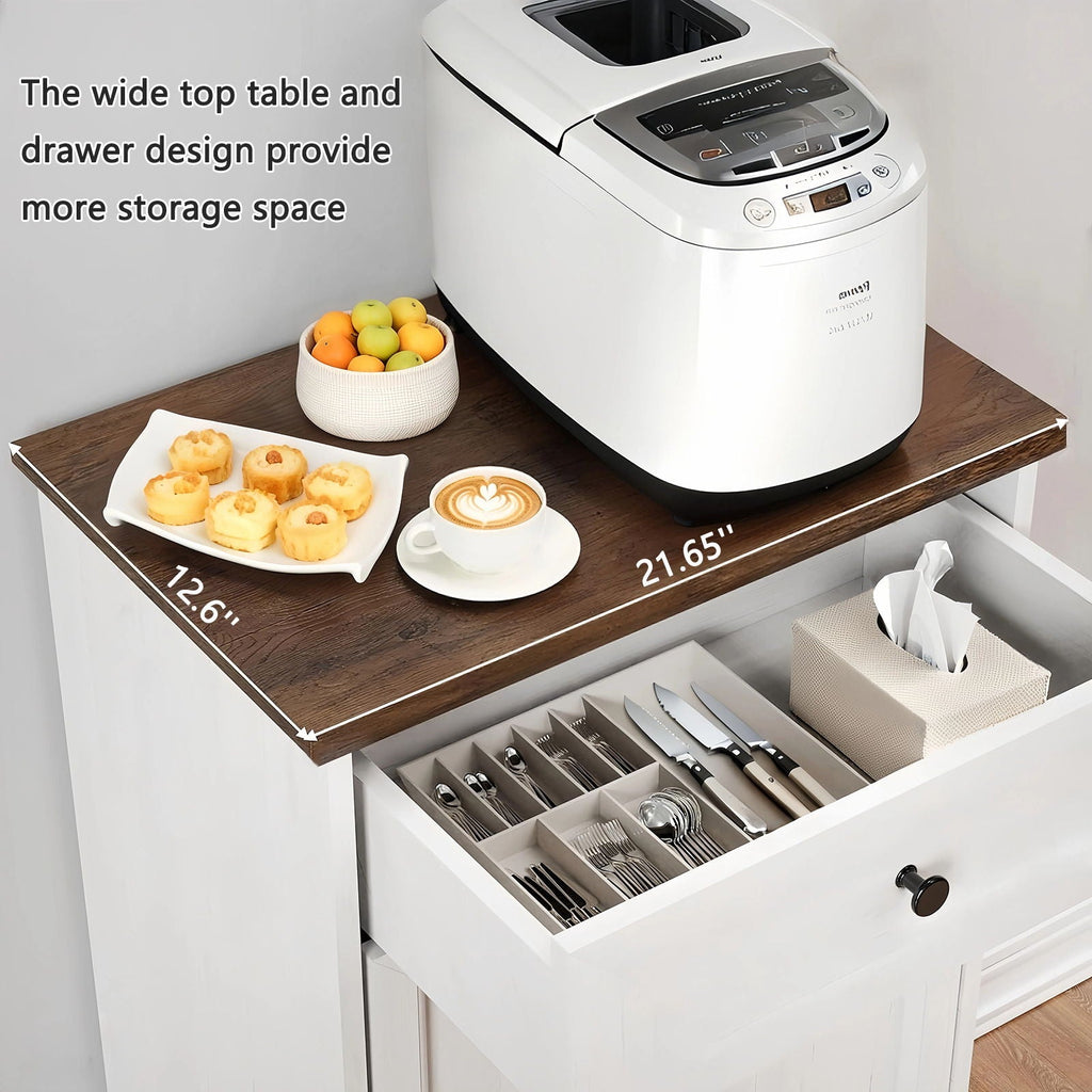 Tilt Out Trash Cabinet With Drawer, 10 Gallon Hamper - White