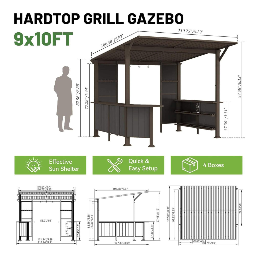 [09X10FT] Premium Outdoor Hardtop Grill Gazebo With Shelves (SAK90431)