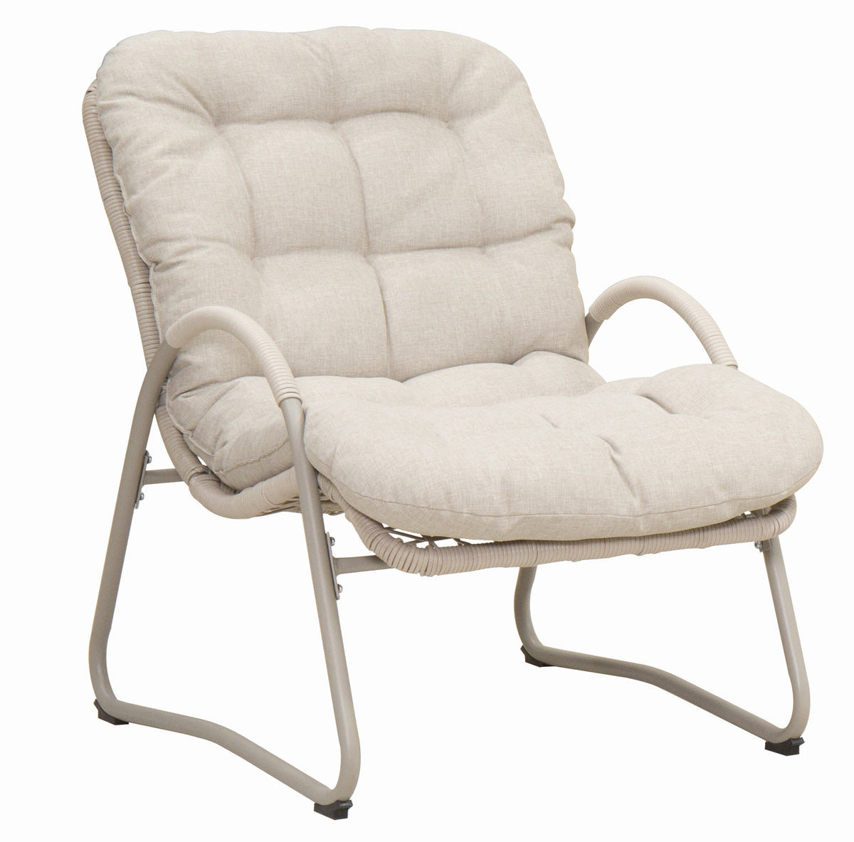 Outdoor Iron Framed Wicker 3-Piece Patio Set with Lounge Chair and Table - Off-White