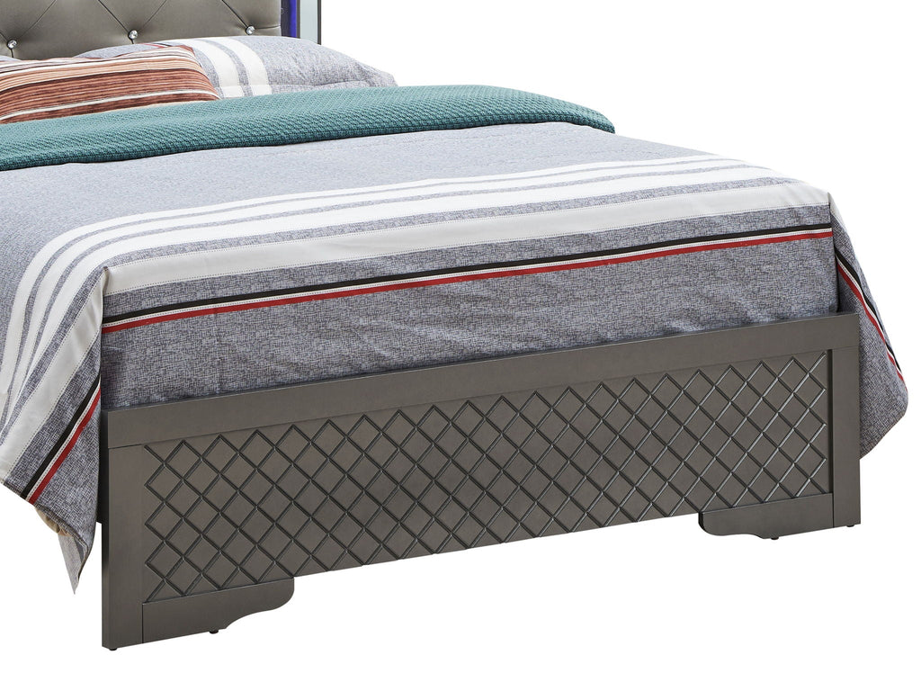 Full Upholstered Bed with LED Headboard Accent - Metallic Black