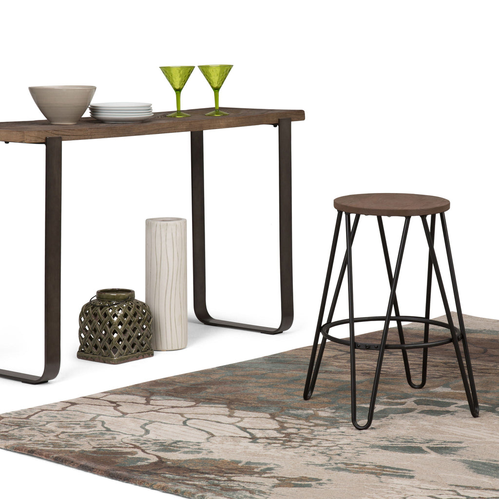 Multifunctional Metal Counter Height Stool with Solid Wood Seat - Dark Brown or Beige