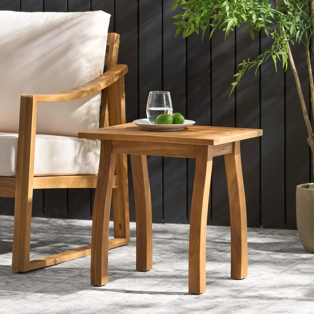Kinesis Outdoor Side Table with Slatted Top and Wood Frame - Light Brown or Dark Gray